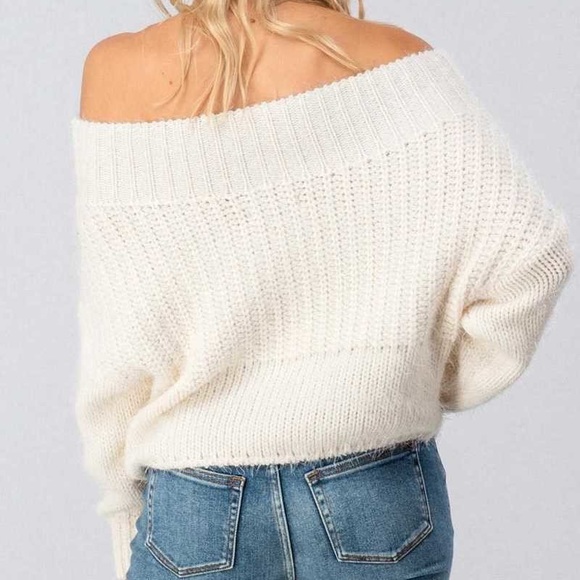 ONLY 1 LEFT! Cream Lizzy Off Shoulder Sweater - Picture 4 of 4